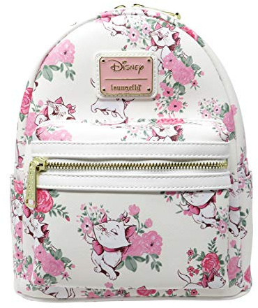Loungefly x Disney The Aristocats Marie Floral Allover-Print Mini Backpack (White/Pink Multi, One Size) Rucksack Daypack