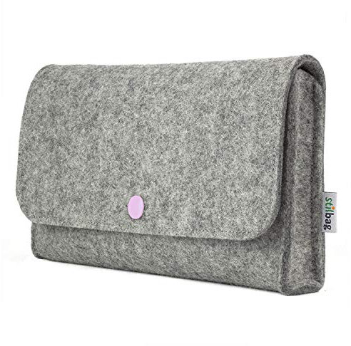 stilbag Tasche für Elektronik Zubehör aus Wollfilz hellgrau, Knopf rosa