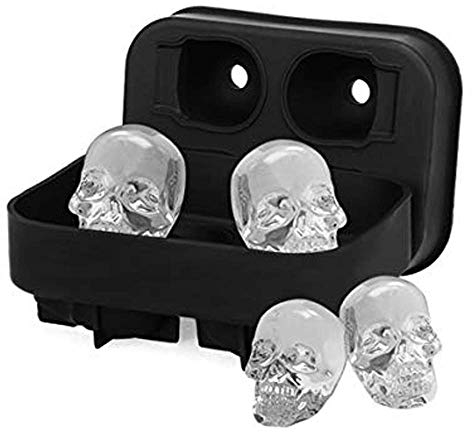 ZARRS 1 Eiswürfel Totenkopf Silikon 3D Totenkopf Ice Cube Tray mit Deckel für Whisky Cocktail schwarz antibakteriell