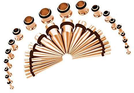 Crdifu 36 Stück Ohr Dehnstäbe Set (Ohrdehner & Ohrtunnel), Chirurgenstahl Dehnungstab & Tunnel, 1.6-10mm Dehnset, Rosegold Ohr Expander Piercing, Ear Streching Kit