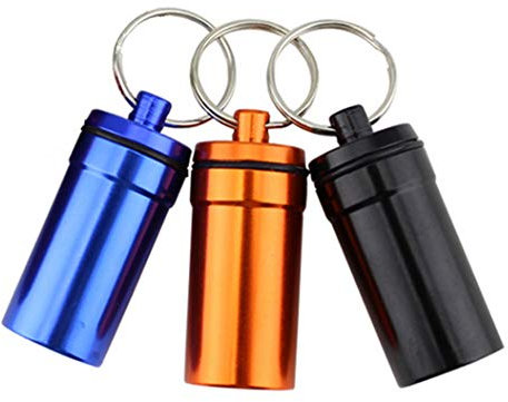 3Pcs 20mm X 51mm Portable Waterproof Aluminum Pill Box Keyring Travel Pill Case Bottle Storage Organizer Container Holder Keychain for Camping Hiking Fishing Hunting Outdoor Activities and Daily Use