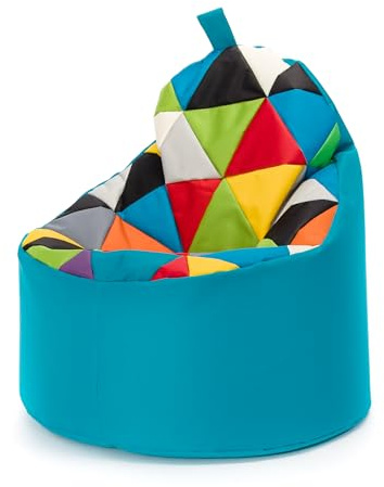 Ecopuf - Yoko Patchwork Pouf Sessel Outdoor - Sitzsack Kinderzimmer - Robuster Stoffsack - Entspannungssessel - Wohnungseinrichtung - Sessel Größe XL - 70x75cm, Hellblau Nc7