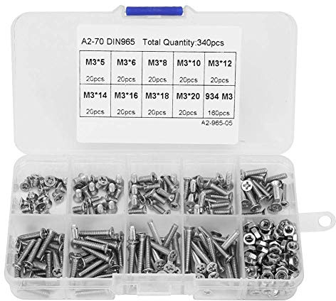 M3 Flachkopf Kreuzschlitzschrauben Set, 340pcs Edelstahl Schrauben Muttern Sortimentssatz Sortiments Kit