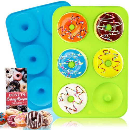 BAKHUK Donut-Pfanne, antihaftbeschichtet, Silikon, Donut-Formen zum Backen, 6 große Donuts, leicht zu reinigen und spülmaschinenfest, mikrowellengeeignet, 2 Stück