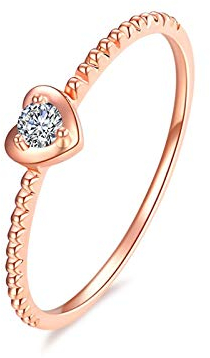 Epinki Vertrauensring 18K Rosa Gold, Herz Vertrauensring, Solitärring, Ringe für Damen mit Diamant, Rose Gold, Gr.54 (17.2)