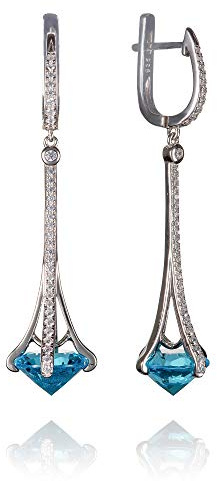 namana Boucles d'Oreilles Pendantes en Argent Sterling. Boucles d’Oreilles Femme en Argent 925 Serties de Zircons et de Pierres Bleu Clair. Boucles d'Oreilles Longues en Argent pour Femmes