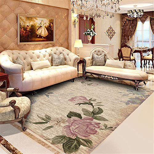 Kunsen Tapis Carreau Ciment Gris Tapis de Salon Gris de Motif de Plante Florale Tapis Durable antidérapant Tapis Sol Enfant 100X200 CM Tapis Naturel 3ft 3.4''X6ft 6.7''