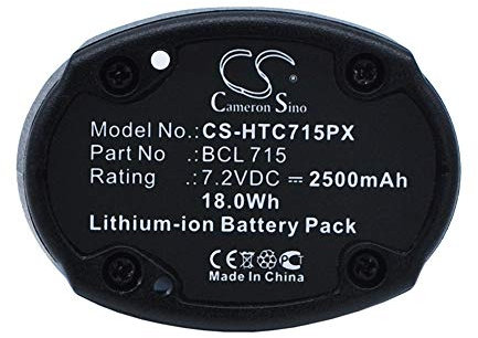 Replacement Battery for Hitachi model, fits Part No WH7DL 7.2V Li-ion 2500mAh/18.0Wh 390.9g / 13.79oz