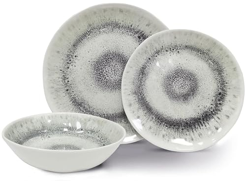 Vanilla Leisure Melamine Plastic Plate & Bowl Set 12 Piece Set BPA Free & Dishwasher Safe Alfresco Outdoor Camping Plates & Bowl Sets for Caravan Motorhome Heat Resistant Artisan Styled Tableware.
