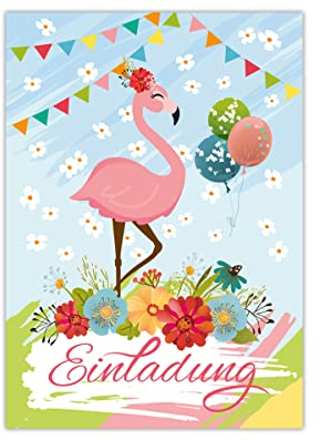 Junapack 12 Einladungskarten zum Kindergeburtstag Geburtstag Flamingo