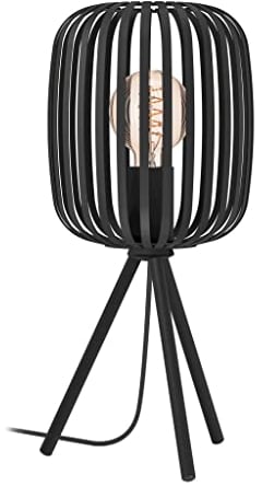 EGLO Tripod bedside lamp Romazzina, decorative side table light, living room and bedroom lighting made of black metal, E27 socket