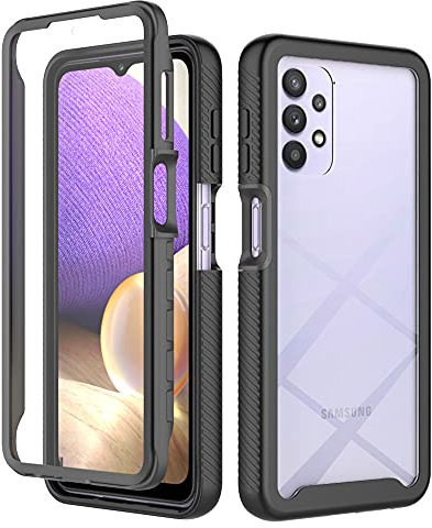 XINNI Coque pour Samsung Galaxy A32 4G Antichoc Housse avec Protège écran, 360 Degrés Full Body Etui Solide Double Face Bumper Portable Transparent Housse