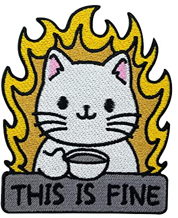 Finally Home Patch zum Aufbügeln - This Is Fine Katze | Katzen Patches Cat Bügelbild Tiere Aufbügler Tier Aufnäher Meme Flicken