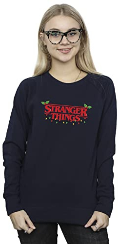 Absolute Cult Netflix Women's Stranger Things Christmas Lights Sweatshirt Navy Blue Small