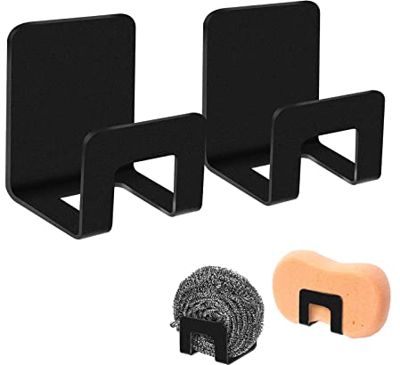 FuninCrea Schwammhalter Küche, 2 Stück Edelstahl-Selbstklebende Schwammregale Multifunktionsküchenspüle Rack Verwendet um Schwamm Topf Abdeckung und Badezimmer Zubehör zu Speichern (Schwarz)