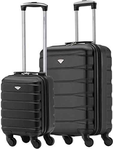 Flight Knight Koffer 2er Set Leichtgewicht 4 Rad ABS Hartschalenkoffer Handgepäck 55x40x20cm & 40x20x25cm Ryanair Maximale Größe für Überkopf & Untersitz Hartschalenkoffer Leichtes Handgepäck Set
