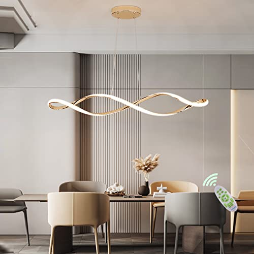 Lanekd Wohnzimmerlampe LED Pendelleuchte Esstischlampe Modern Spirale Designer Hängeleuchte Dimmbar Mit Fernbedienung Decke Pendellampe für Kitchen island Büro Schlafzimmer Kronleuchter (B, Rotgold)