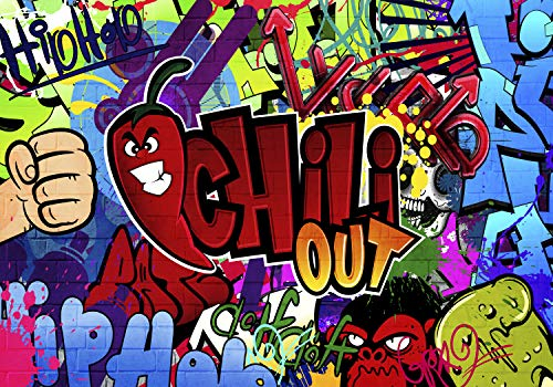 decomonkey Premium Fototapete Graffiti 350x256 cm XL Tapete Fototapeten Vlies Tapeten Vliestapete Wandtapete moderne Wandbild Wand Schlafzimmer Wohnzimmer Street art Ziegelstein Jugendzimmer