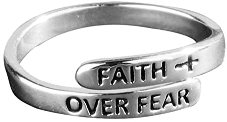 Statement-Ring öffnen - 925 Sterling Silber Glaube über Angst Ring - Modischer Verstellbarer offener Wickelring, inspirierende Schmuckgeschenke für Frauen, Männer, Teenager