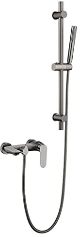 CAZARU Wandmontierter Messing-Einhand-Duscharmatur für warmes und kaltes Wasser, Badewannenmischer mit Handbrause und Hubstange, Luxus-Duschgarnitur,Grau