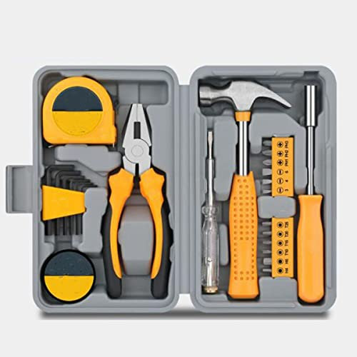 24-Piece Household Tools Kit, Small Basic Home Tool Set with Plastic Toolbox, Includes Steel Tape Measure, Electrical Tape, Pliers, Claw Hammer, Screwdriver and Bits for Men Women