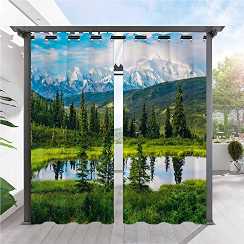 ANHOPE Natur Landschaft Schnee Berg See Outdoor Vorhänge mit Ösen Oben Wasserdicht Wetterfest Außen Vorhang für Balkon Terrasse Garten Pergola Pavillon Aussen Gardinen 2er Set B132 x H214 cm
