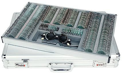 AISITESY Trial Lens Set Optical 266 Pieces Trial Lens Set Metal Rim Aluminium Case Adjustable Eye Testing Trial Frame Rings Glasses