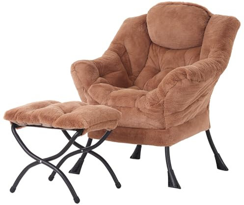 Welnow Lazy Chair mit Ottomane, moderner Lounge-Akzentstuhl mit Armlehnen und Einer Seitentasche, gepolstertes Sofa-Stuhl-Set für die Freizeit, Lesestuhl mit Fußstütze für kleine Räume, Eckstuhl