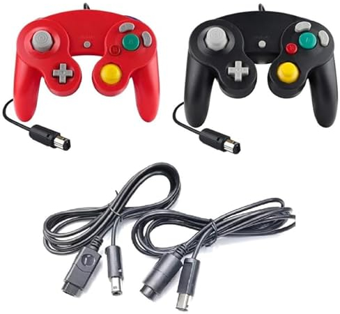 DARLINGTON & Sohns 2 manettes Noir Rouge + câble d'extension pour Manette Nintendo Game Cube Noir Extension GC câble Nintendo Wii