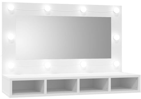 vidaXL Spiegelschrank mit LED Weiß 90x31,5x62 cm