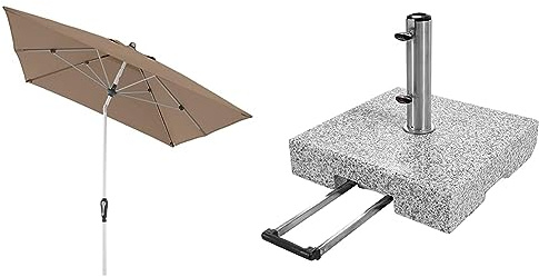 Doppler Sonnenschirm Aluminium 190x290 Greige Granit-Sonnenschirmständer mit Ausziehgriff 72kg