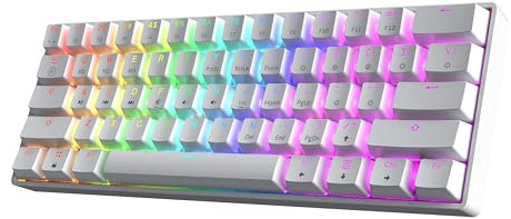 HK GAMING GK61 Clavier de jeu mécanique 60 % v3, 61 touches multicolores RVB rétroéclairé pour joueur de PC/Mac, disposition américaine (blanc, bleu optique Gateron)