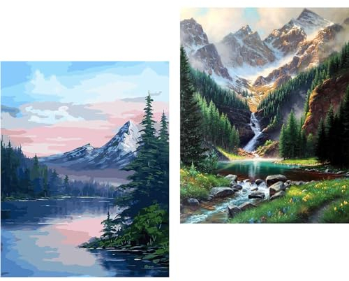 2 Stück Diamond Painting Erwachsene Landschaft-Berg 5D Diamant Painting Set Bilder Erwachsene,DIY Personalisiert Basteln Bilder Dekorationen für Home Wand Décor(2er set,30x40cm)