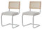 BenyLed Lot de 2 Chaises de Salle à Manger en Velours avec Pieds en Métal Chromé ; Chaises de Cuisine Modernes avec Dossier en Bois Massif de Rotin (Blanc- Polaire)