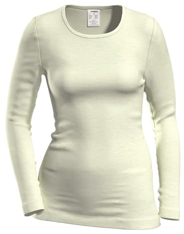 HERMKO 40830 Damen Langarm Shirt aus Merinowolle/Tencel, Farbe:Natur, Größe:32/34 (XS)