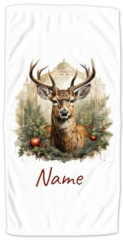 GRAZDesign Handtuch Hirsch mit Namen personalisiert - Skandinavisch Wald auf Badetuch, Saunatuch - mit Tiermotiv, Wandriss - 140x70cm
