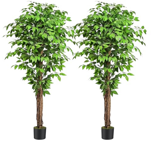 Keeplush Kunstpflanze Ficusbaum 180cm, Künstliche Pflanzen groß wie echt mit Stamm aus Naturholz, Kunstbaum groß für Wohnzimmer, Schlafzimmer, Büro, Garten (2 Pack)