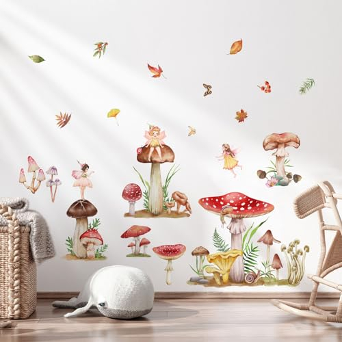 Tanlaby Pilz Fee Mädchen Wandsticker Genie Schmetterling Wandtattoo Selbstklebend Wandaufkleber Abnehmbare Wand Kunst Aufkleber für Mädchen Wohnzimmer Schlafzimmer Kinderzimmer Hause Wanddekoration
