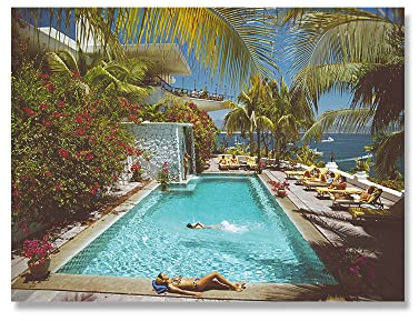 KEYGEM Slim Aarons Poster Pool Party Sommer Fotografie Leinwand Gemälde Schlanke Aarons Wandkunst Schlanke Aarons Drucke für Zuhause Wanddekoration Bild 40x60cm Kein Rahmen