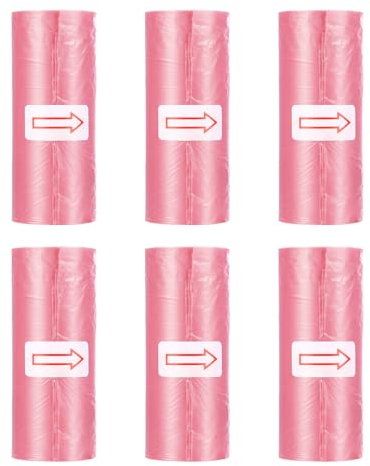 AXNSATRE Mini Trash Bags 6 Rolls - Car Trash Bag, Size 8.9×11.8inch, Pink Small Garbage Bags for Car Bin, Small Trash Can