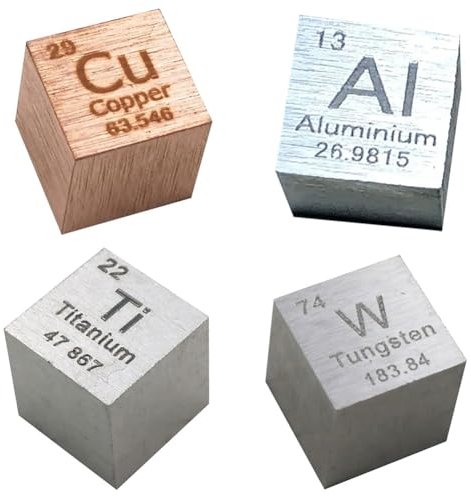 Kcvzitrds 4-Teiliges Metallelement-Würfel-Set – Dichtewürfel-Set für die Sammlung Eines Periodensystems der Elemente – (0,39/10 Mm) Ersatzteilzubehör