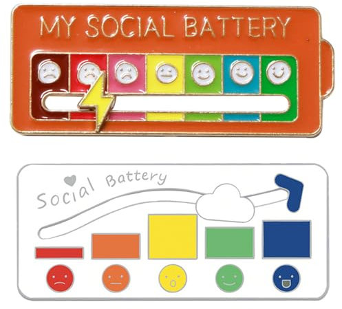 2PCS Social Battery Pins, My Social Battery Badge Set, White and Orange Mood Pin Badges, Creative Expression Funny Introvert Pins for Men and Women, Social Battery Badge Pins, Pin Badges for Any Mood
