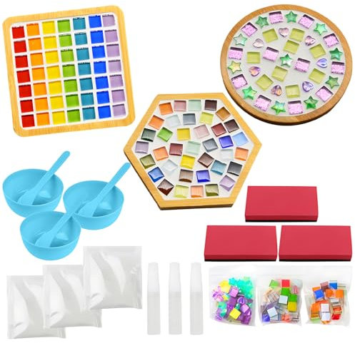 3 Pcs Sous-Verres En Mosaïque,Kit De Sous-Verre En Mosaïque Pierres De Mosaïque DIY Diamant Painting Sous-Verres Kit Créatif D'Art Et De Bricolage pour Bricolage Artisanat Kits Plateau Décoratif