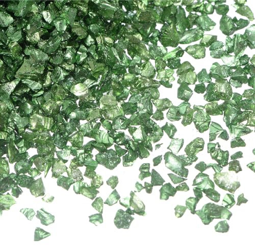 sourcing map 200g Crushed Glass Chips 2-4mm Shiny Electroplating Irregular Broken Sprinkles Chunky Glass for Crafts DIY Resin Art Decoration Vase Filler, Green