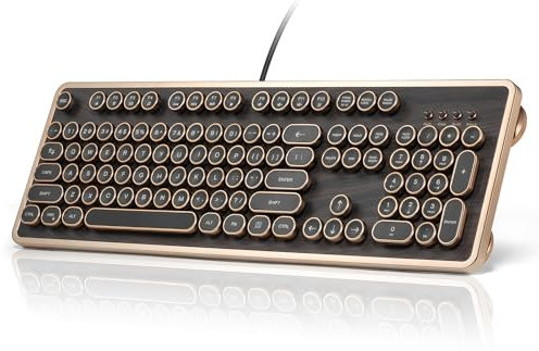 GLENCREAG RK104 - Teclado mecánico de máquina de escribir retro, teclado punk con cable con teclas redondas, N-Key Rollover, interruptores lineales verdes de tamaño completo de 104 teclas para