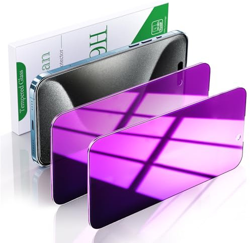 Pokolan 2 Pack Privacy Screen Protector for iPhone 15 Plus, Purple Anti Spy Tempered Glass, 9H Hardness, Case Friendly, Anti Scratch, No Bubbles