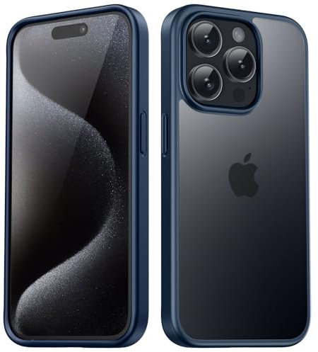 TIIXXA Matte Case for iPhone 15 Pro Max Case 6.7-Inch, Shockproof Drop Protection, Frosted Translucent Back Phone Cover, Anti-Fingerprint (Blue)