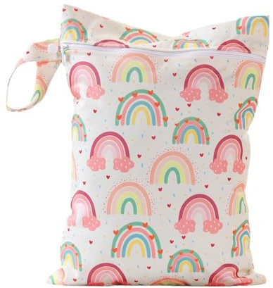 QOWIJEX 1 Pièce Sacs à Couches Lavables, Sac Étanche Couche Réutilisable, Wetbag, Sac à Maillot Mouillé, Imperméable Sac Humide à Fermeture Éclair pour Bébé Piscine Garderie Plage (Arc-en-ciel)