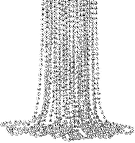 Trimming Shop 9M Metallic Christmas Bead Chain â€“ 7.5mm Silver Shiny Pearl Garland for Xmas Tree Hanging Decorations, DIY Crafts, Jewellery Making & Festive Décor, 1pc