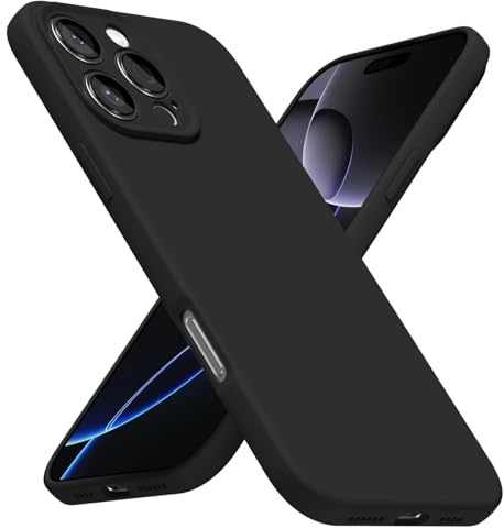 LoeoeL for iPhone 16 Pro Max Phone Case Silicone, Minimalist Ultra Thin Slim Soft Rubber Gel Solid Color Matte TPU Cute Case for Women Men, Girly Plain Aesthetic Design & Camera Cover, Black